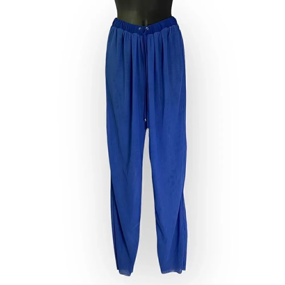 SHAN Three Piece Bikini Swimsuit Set: Top, Bottoms, Coverup Pants in Royal Blue